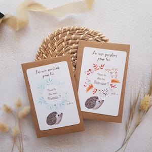 Demandes Parrain Marraine pack 2 Cartes à gratter  avec enveloppes thème hérisson