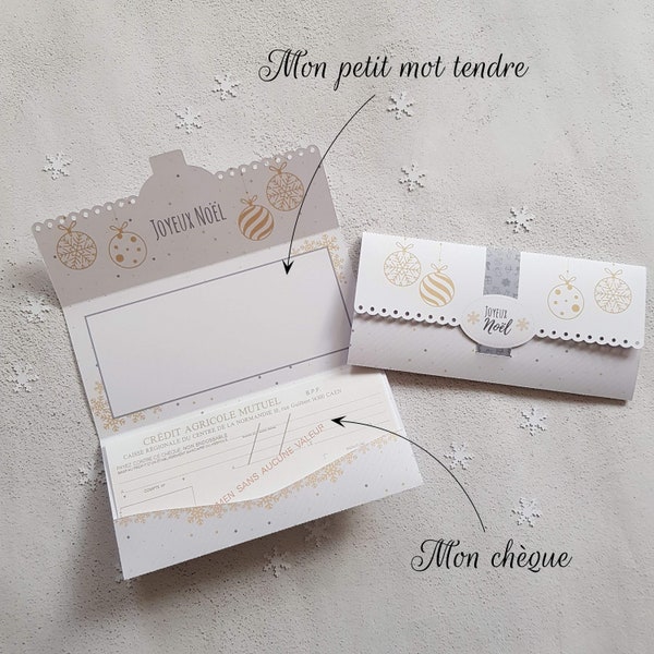 Enveloppe Noël Pochette cadeau pour chèque, argent, bons cadeaux (vouchers, billets d'avion, concert, soins en institut), carte à offrir