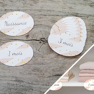 Wardrobe labels for storing folded baby clothes by age - gold and salmon theme