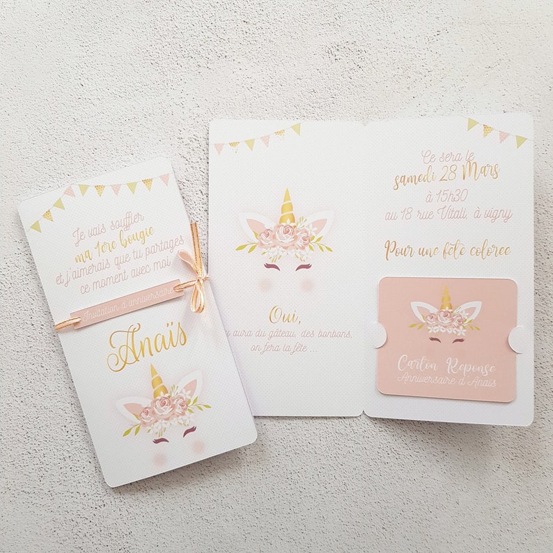 unicorn birthday invitation card adaptable for a baptism