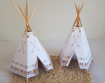 Set of 2 Indian Tipis paper for candy bar decoration, birthday, baptism