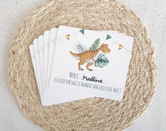 Dinosaur theme Cards thanks personalized invitation to the child's first name