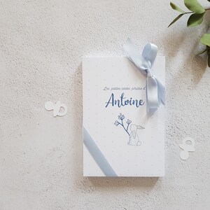Set 2nd year of 22 or 26 personalized photo cards with the name of baby theme baby Boy blue with his box and satin ribbon image 4