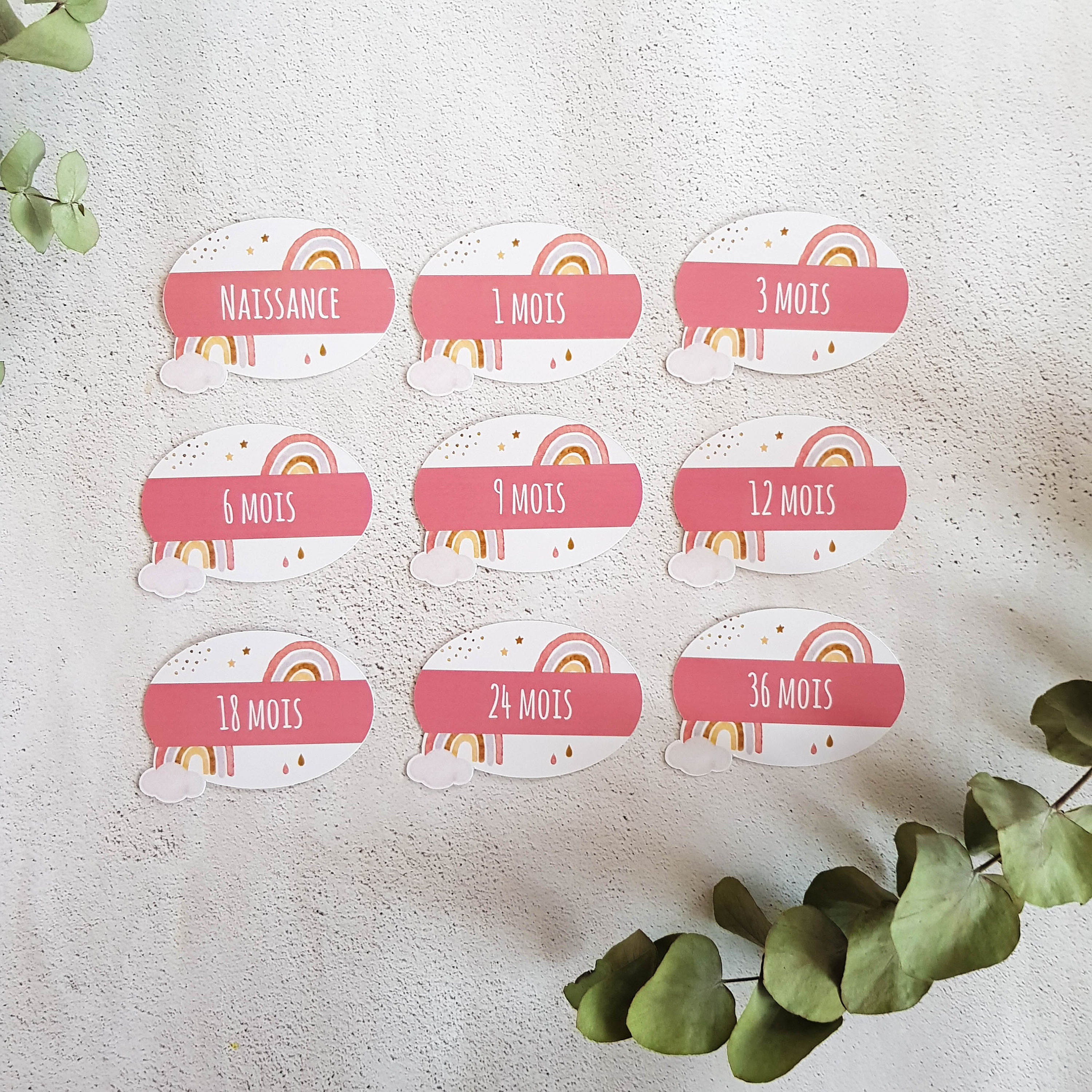 9 Étiquettes d'étagères de Garde-Robe Bébé Thème Arc-En-Ciel Rose Candy