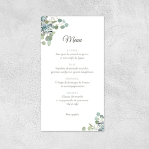 Lot de 12 menus personnalisés Thème Eucalyptus