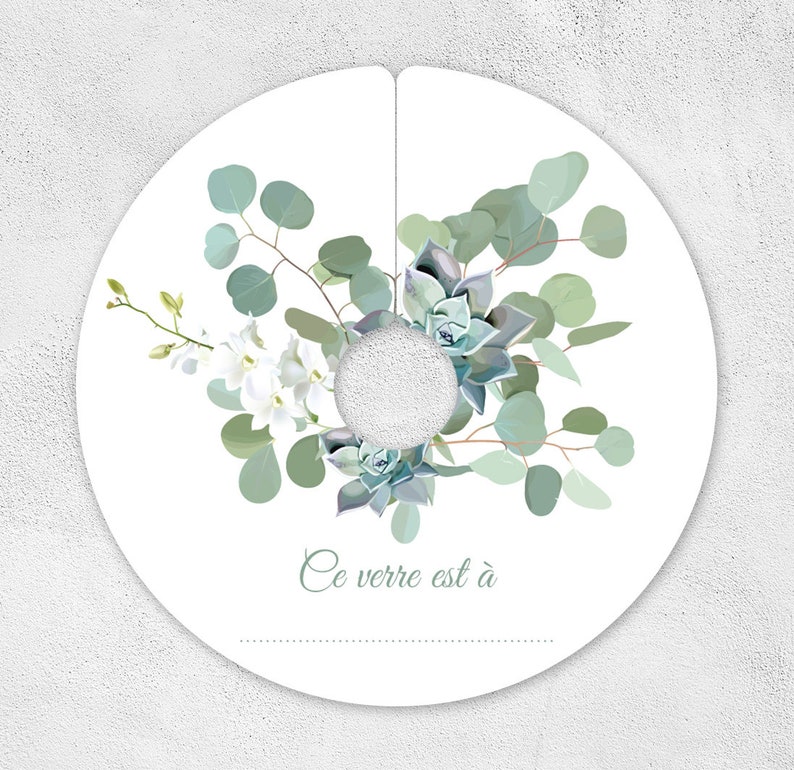 Lot of 20 EUCALYPTUS themed first name glass brand labels to recognize your wine glass of honor cocktail baptism wedding birthday image 1