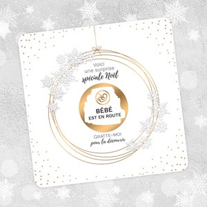 Carte d'annonce de GROSSESSE spéciale Noël motif imprimé blanc et imitation or avec enveloppe Kraft