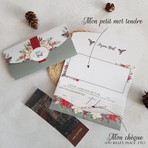 Enveloppe FLORALE Noël Pochette cadeau pour chèque, argent, bons cadeaux (vouchers, billets d'avion, concert, soins), carte à offrir