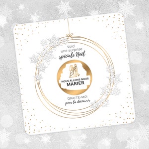 Carte d'annonce de MARIAGE spéciale Noël motif imprimé blanc et imitation or avec enveloppe Kraft