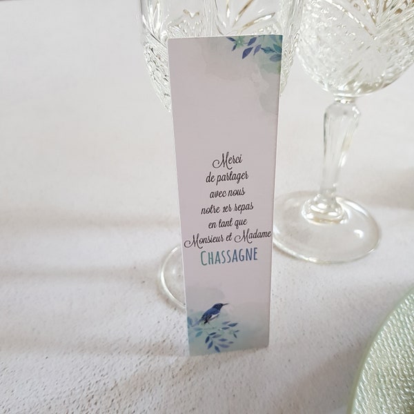 10 Cartons marque-pages remerciement de table aux invités à votre nom de Famille de mariés