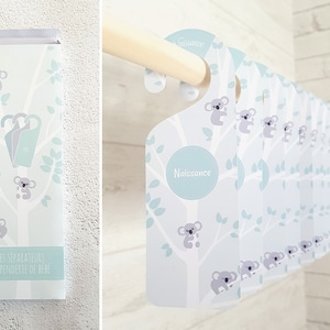 9 Baby wardrobe dividers and KOALA theme box, water green and gray