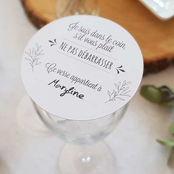 Lot de 10 étiquettes rondes pour verre occupé à ne pas débarrasser (vin d'honneur, etc) Thème neutre