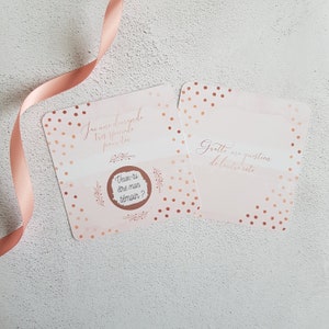 Carte de demande  de témoin ou demoiselle d'honneur sur un thème rose et cuivre