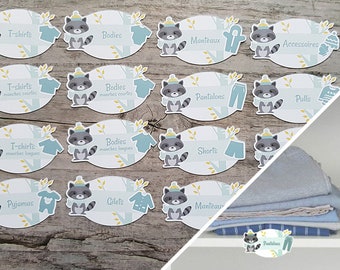 Baby wardrobe organization labels to store clothes by type theme small raccoon