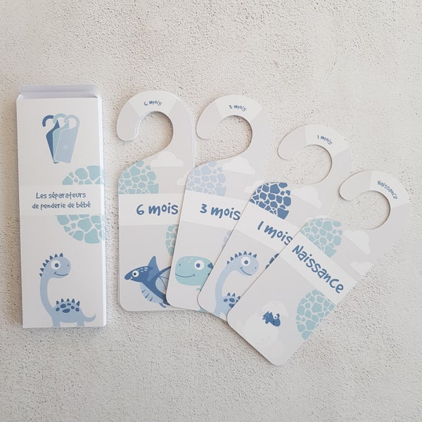 Hanger delimiter for baby clothes by age theme small dinosaurs blue green water (birth at 36 months)