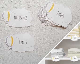 9 Baby Wardrobe Shelf Labels Unisex Mixed Hot Air Balloon Theme