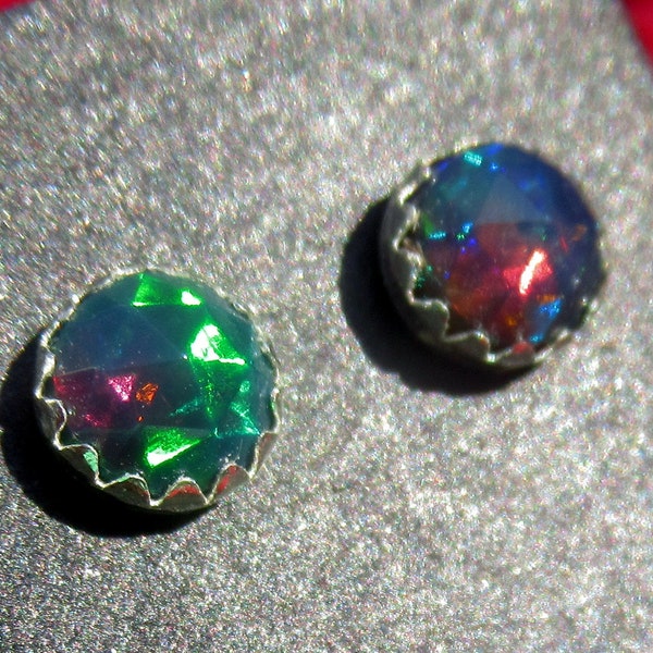 Ethiopian Black Opal Rose Cut Studs