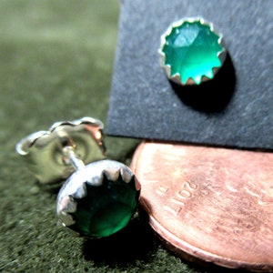 Rose Cut Green Chalcedony Studs