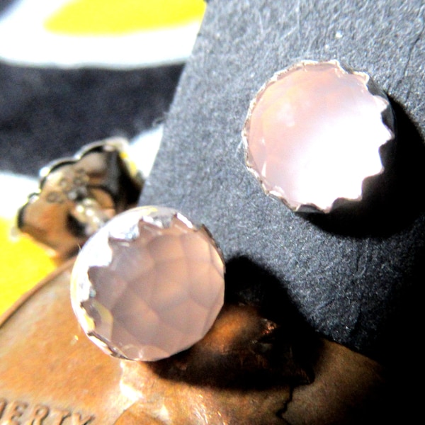 Rose Cut Pink Chalcedony Studs