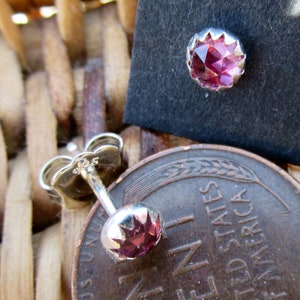 Rose Cut Rhodolite Garnet Studs, 3 sizes