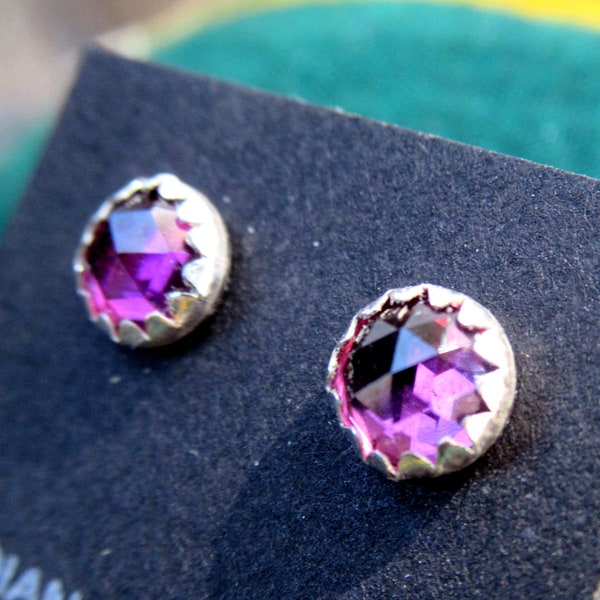 Rose Cut Rhodolite Garnet Studs, 3 sizes