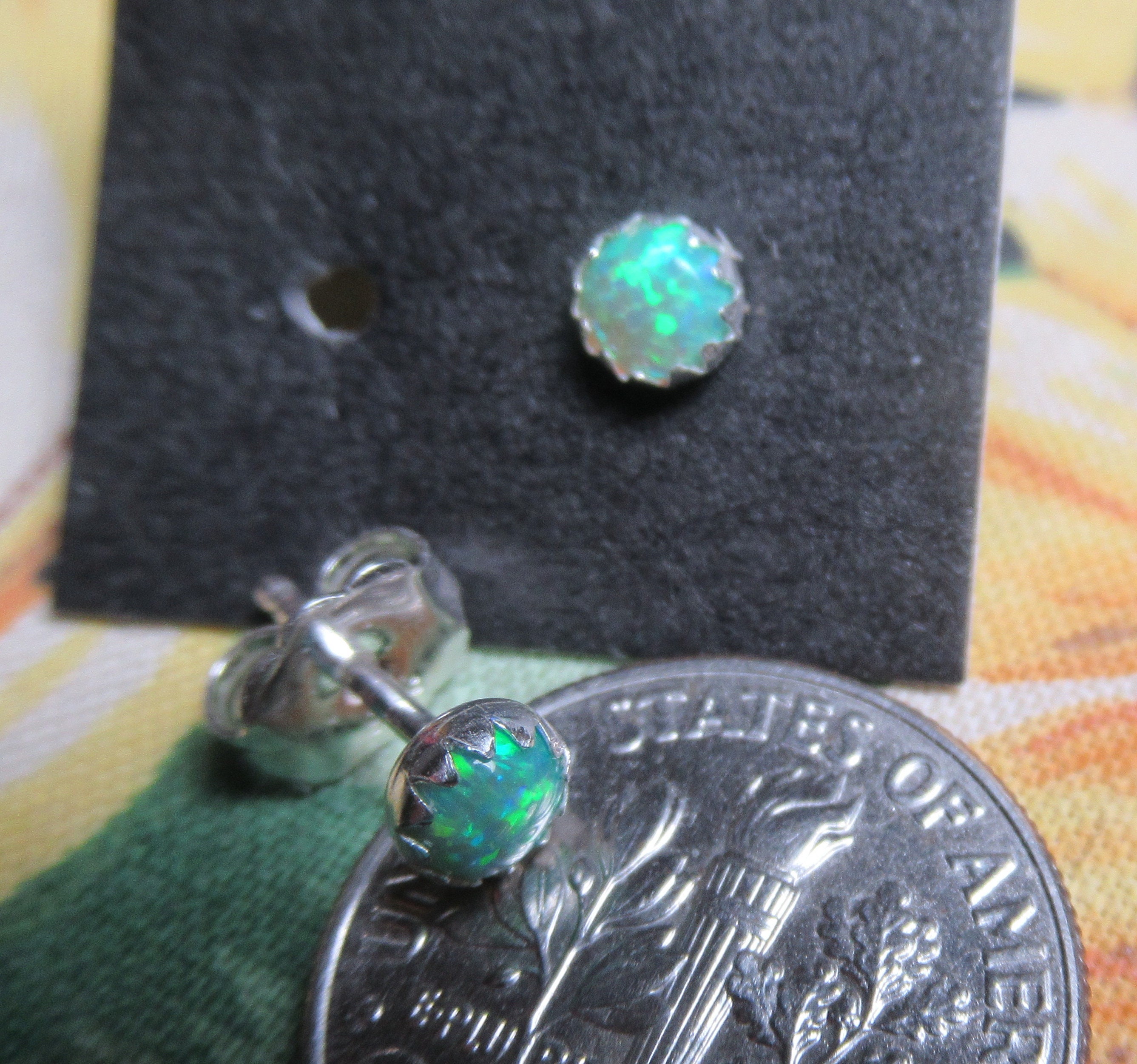 Orecchini Borchie Kiwi Verde Fuoco 8x8 Quadrati Cabochon Donna - Foto 10