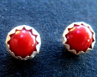 Red Coral in Silver Stud