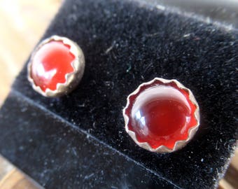 Red Amber Ear Studs