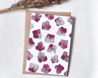 Botanical Greeting Card Note Card Pressed Flower Art Any Occasion Floral Card Hydrangeas A6