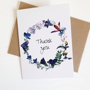 Carte de voeux botanique Art floral pressé Mini carte pour notes Carte de remerciement