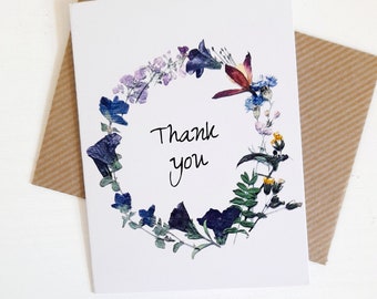 Botanical Greeting Card Pressed Flower Art Mini Notecard Thank you Card