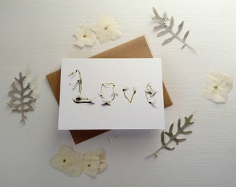 Minimalist Valentines Card with Snowdrops,Love Card,For Him,For Her,Anniversary Card, Flowerprint