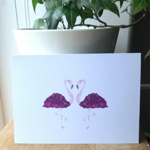 Carte de voeux,Flamant rose,Carte vierge,Impression fleurs pressées,Carte florale,Carte fleurs pressées