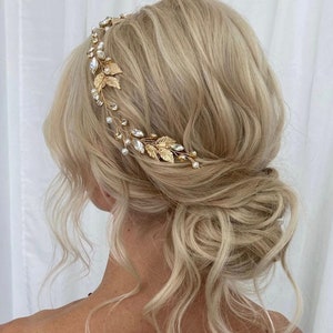 Bridal hair vine leaves hair piece bridal headpiece crystal Wedding hair piece pearl headband bridal hair accessories silver boho halo prom