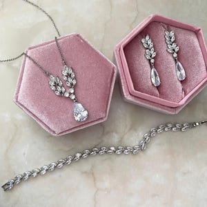 Crystal Bridal Jewelry Set: Silver Wedding Necklace, Earrings & Bracelet
