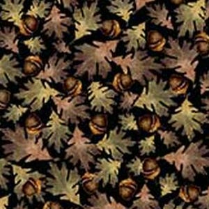 Woodland Leaves & Acorns Fabric by Michael Miller – Chocolate Brown Nature-Themed Cotton with Acorns Leaves