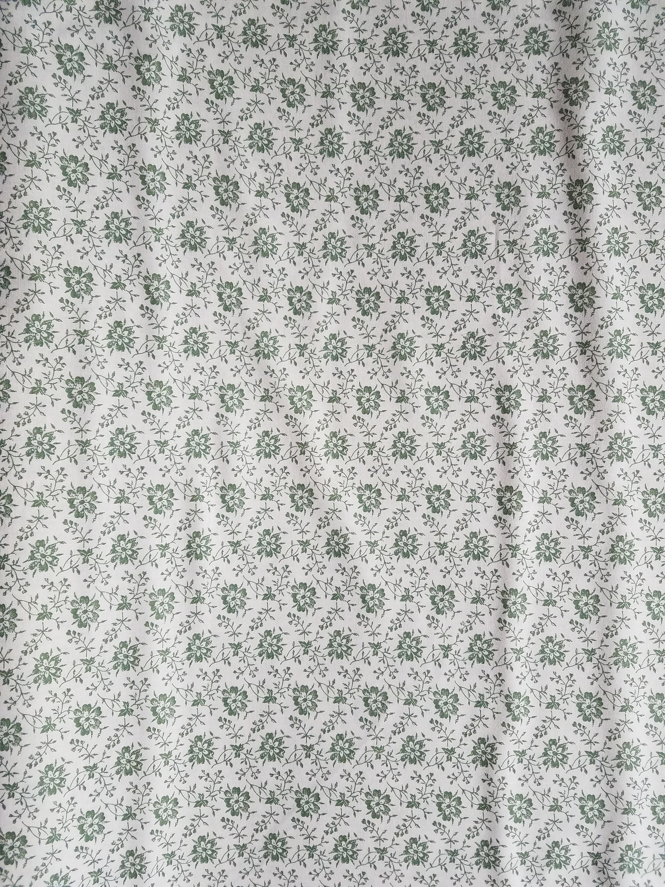 Green Floral Cotton Fabric, Vintage Style Fabric, Fabric by the yard