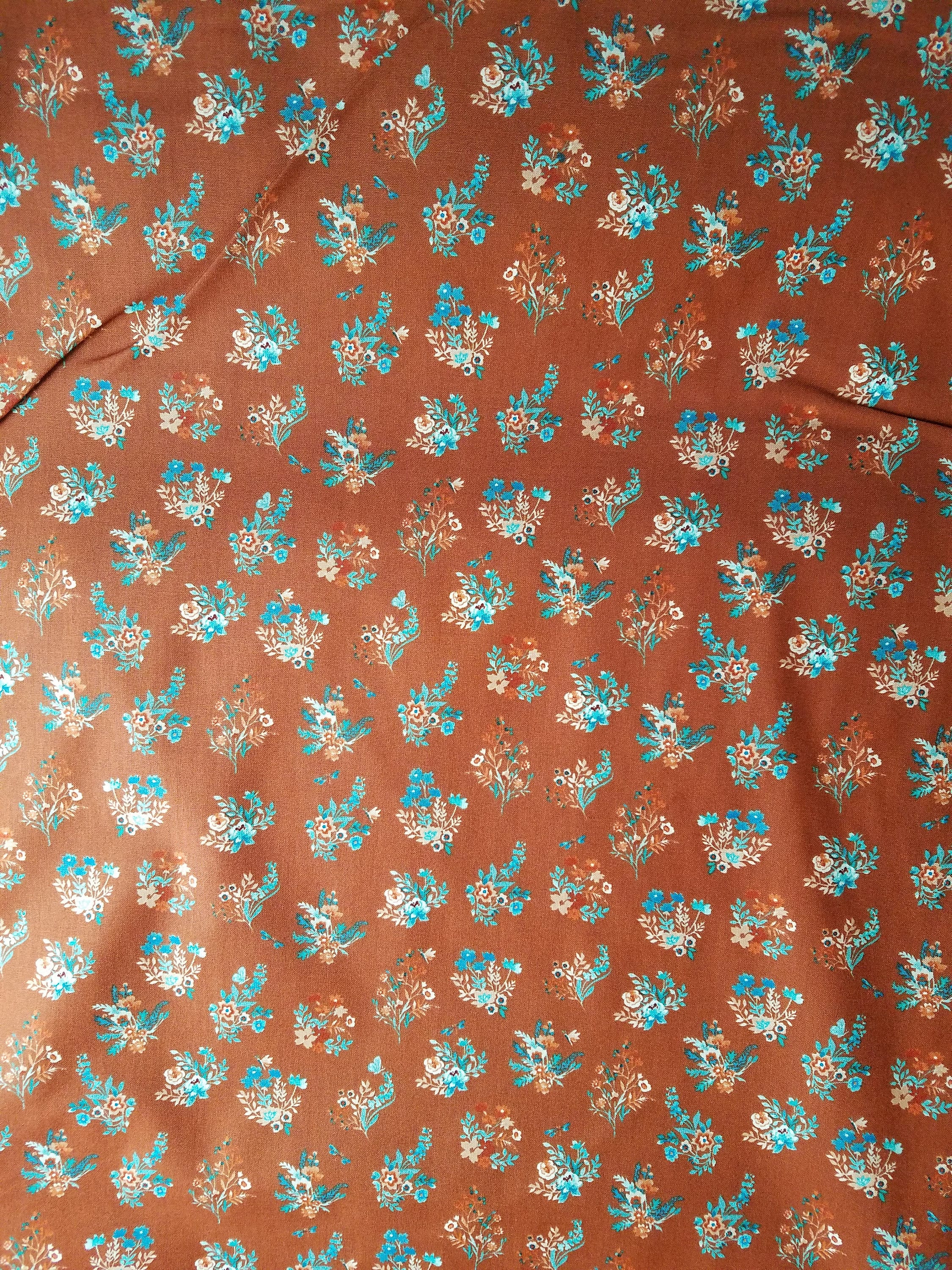 Rust Floral Fabric, Cotton Fabric By the yard, floral mask fabric