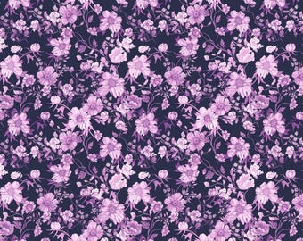 Fairy Sprinkle Navy Fabric by Free Spirit – Purple Floral Quilting Cotton Yardage