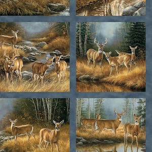 Deer Fabric, Northcott Naturescapes Scenic Quilt Blocks | Quilting Cotton