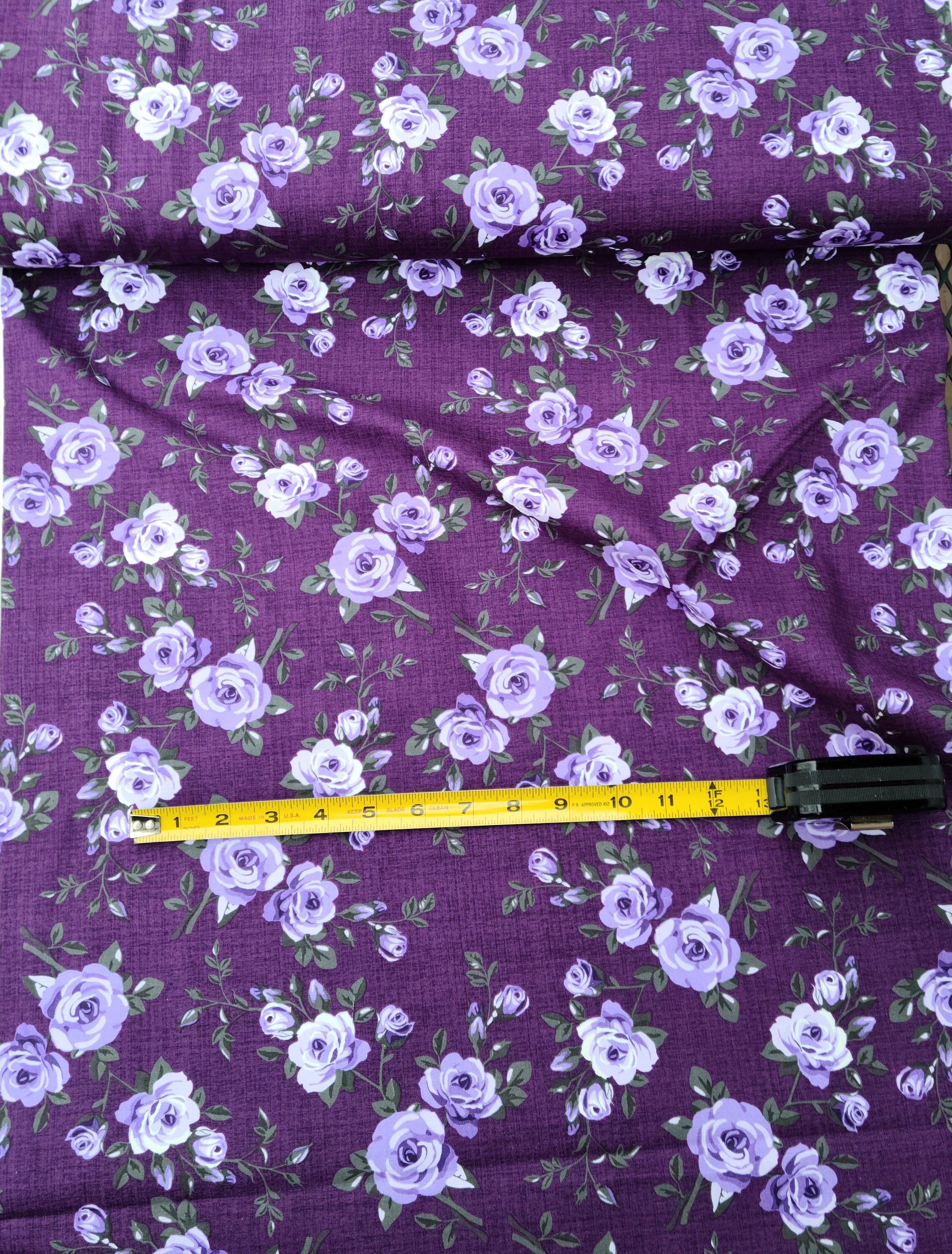 Purple floral fabric, Roses quilt fabric, purple roses fabric , Purple