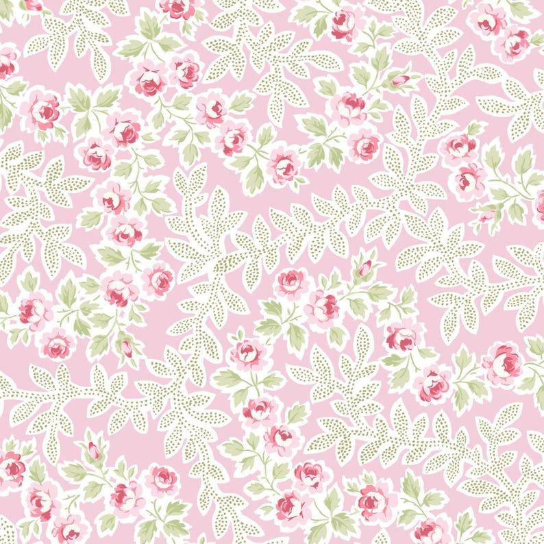 Pink Rose Pattern Material Floral Vine Rose Fabric on Pale Pink – Yours Truly Collection, Romantic ...