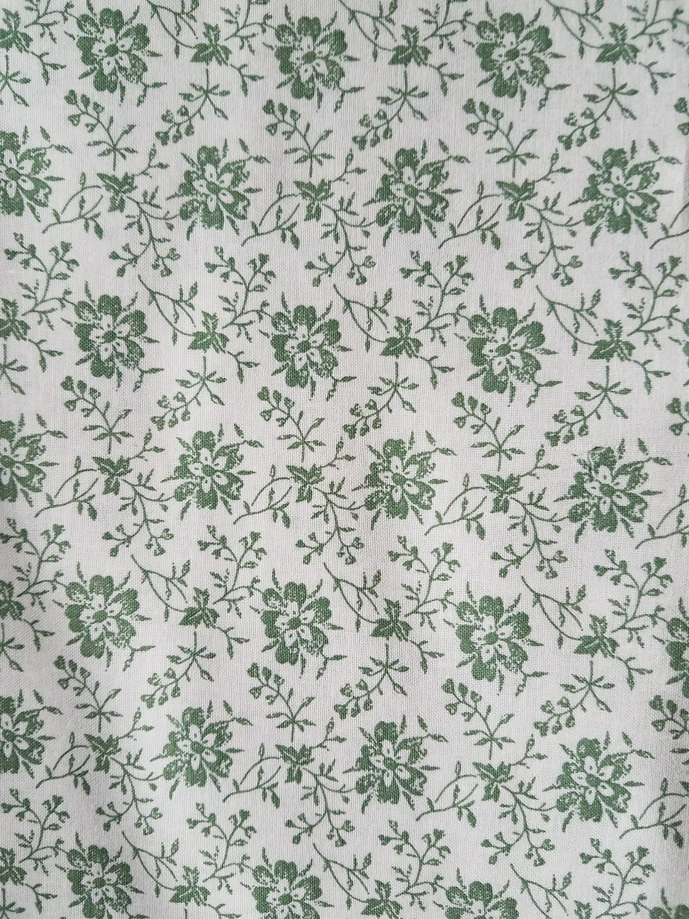 Green Floral Cotton Fabric, Vintage Style Fabric, Fabric by the yard