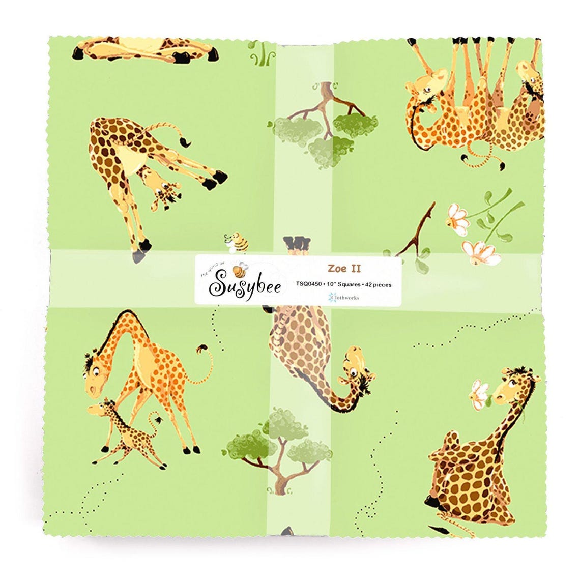 Baby Quilt Fabric, Zoe II 10-inch Precut Cotton Squares, Safari Giraffe ...