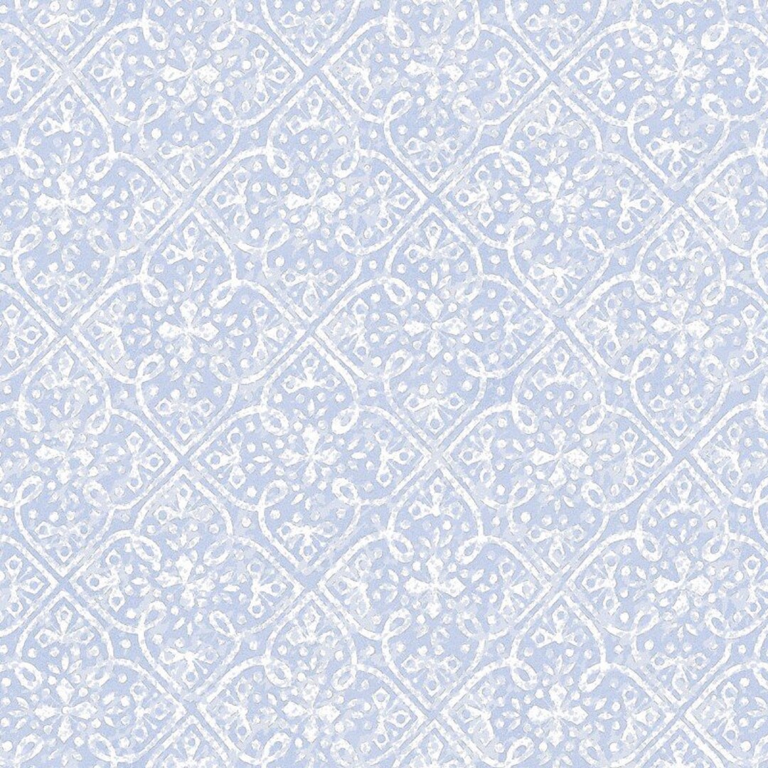 Blue and White Geometric Fabric Silver Metallic Fabric Etsy