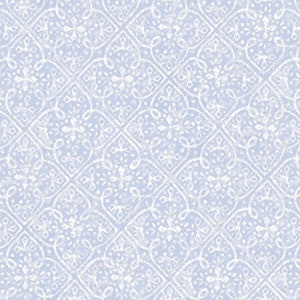 Blue and White Geometric Fabric, Silver Metallic Fabric