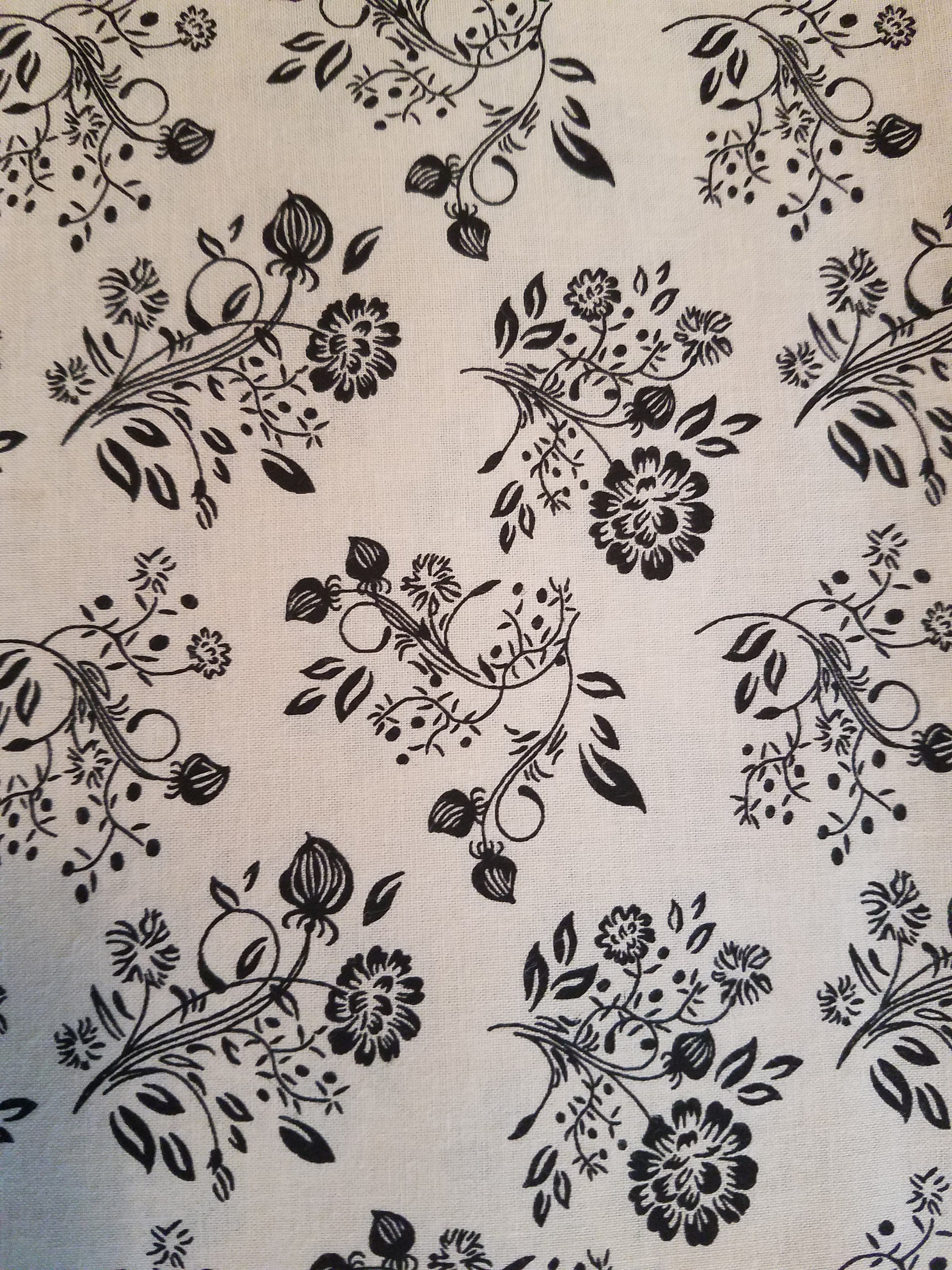 Cream and Black Floral Cotton Fabric, Cotton Fabric By The yard