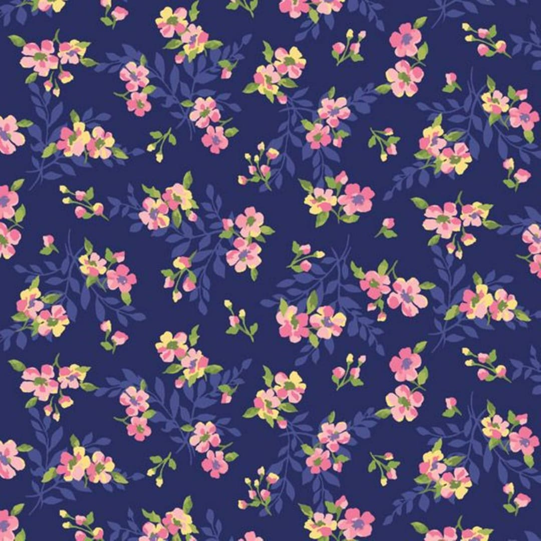 Pink and Blue Floral Quilt Cotton Fabric Etsy