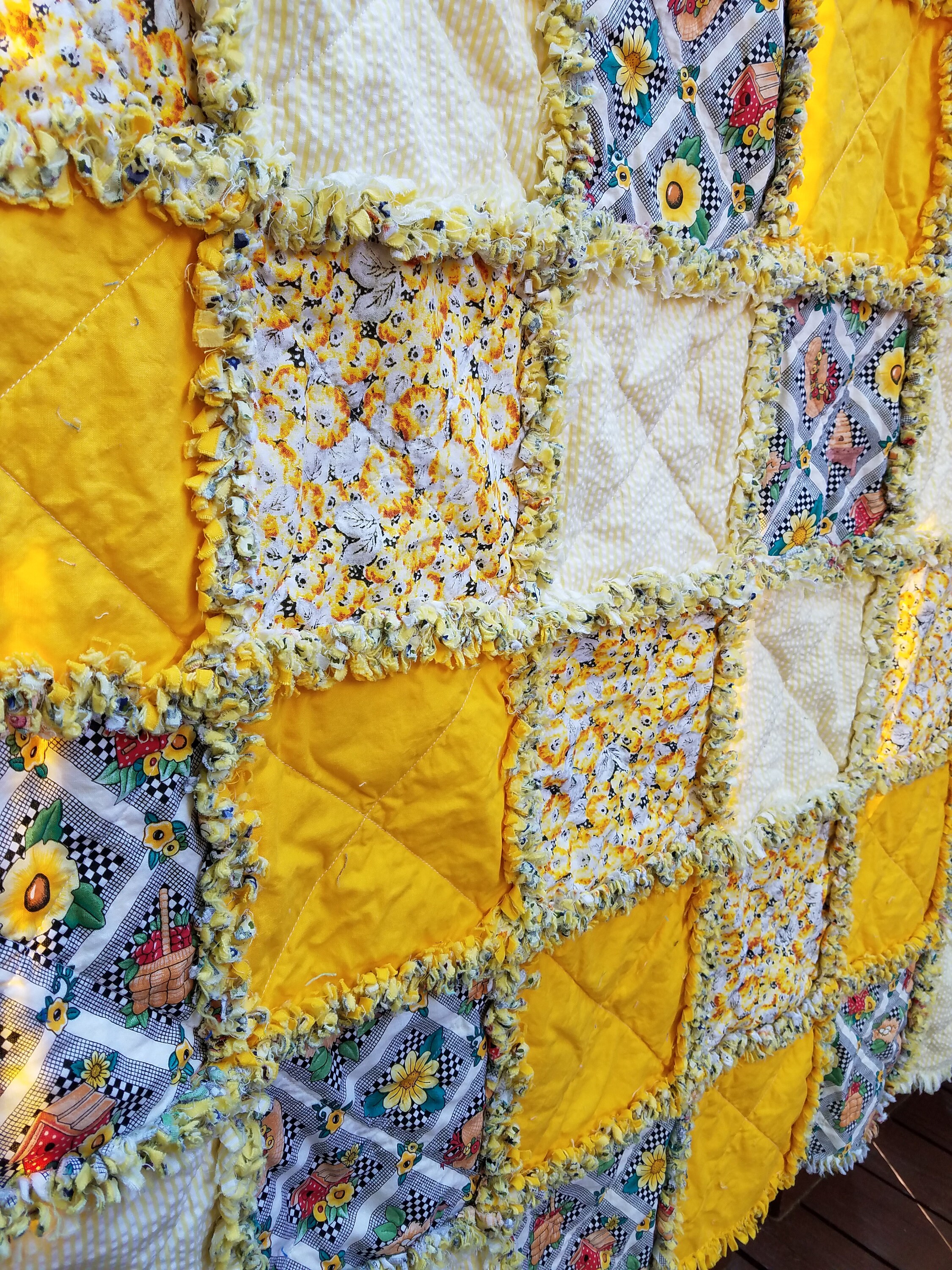 Yellow Rag Quilt, Cottage Rag Quilt, Country Rag Quilt , Cotton Rag Quilt