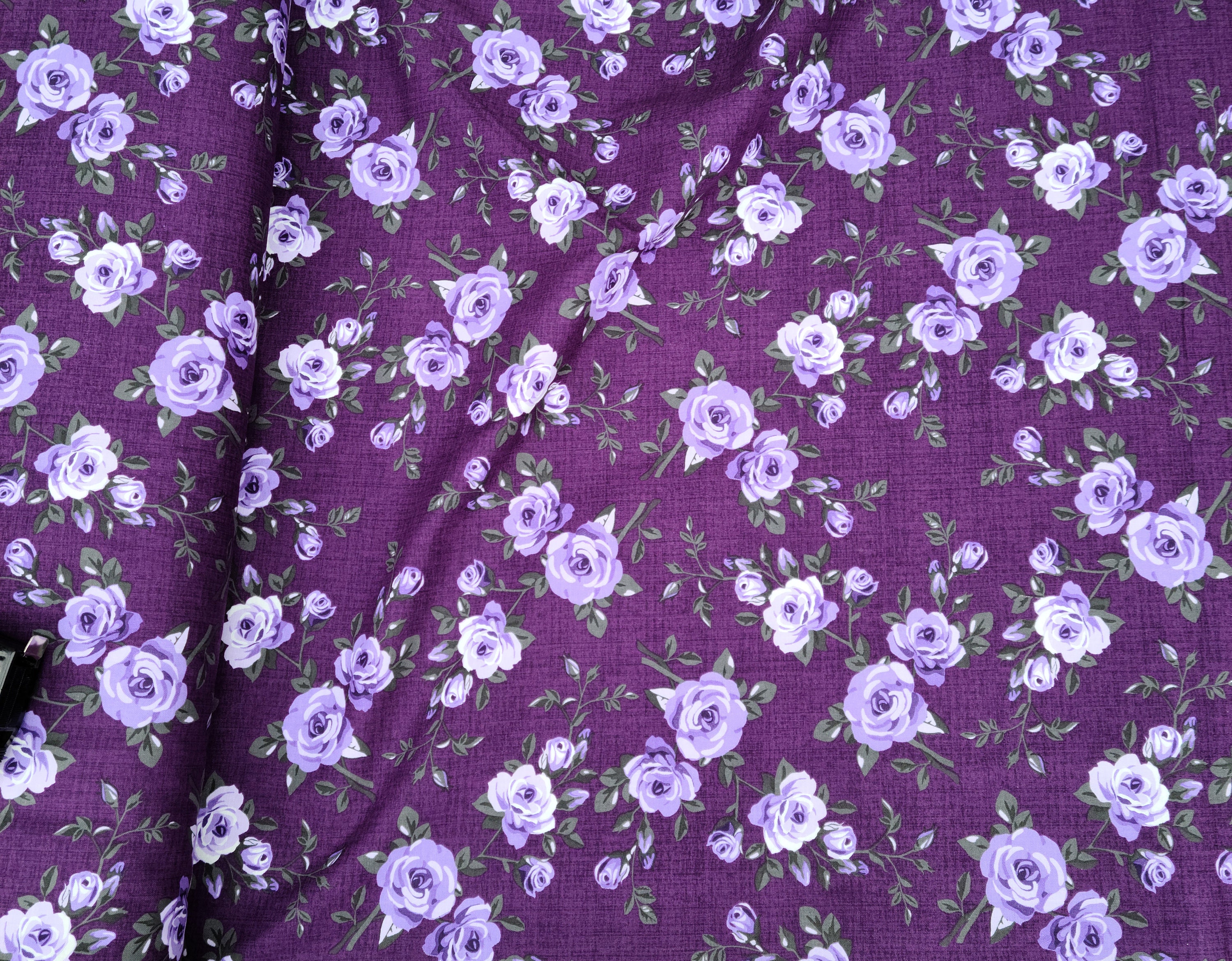 Purple floral fabric, Roses quilt fabric, purple roses fabric , Purple